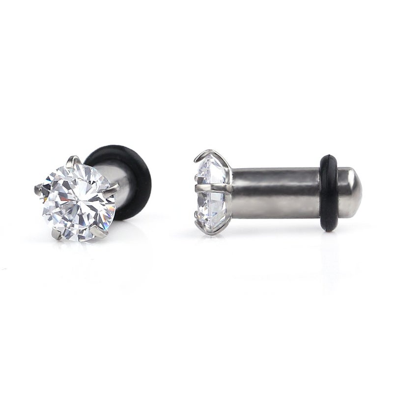 Ruifan 316L Surgical Steel Single Flare Prong Set Clear CZ Ear Stretcher Expander Plugs Piercing Gauge with O-Ring 6G(4mm)- Sold As a Pair - Image 2